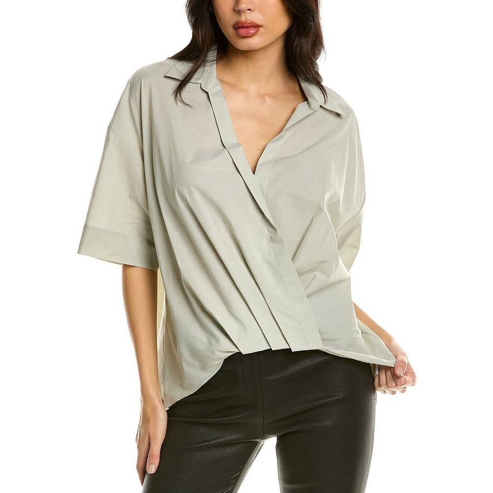 Theory Icon Twist Shirt In Mist Green Short Sleeve Blouse Top Size Sm